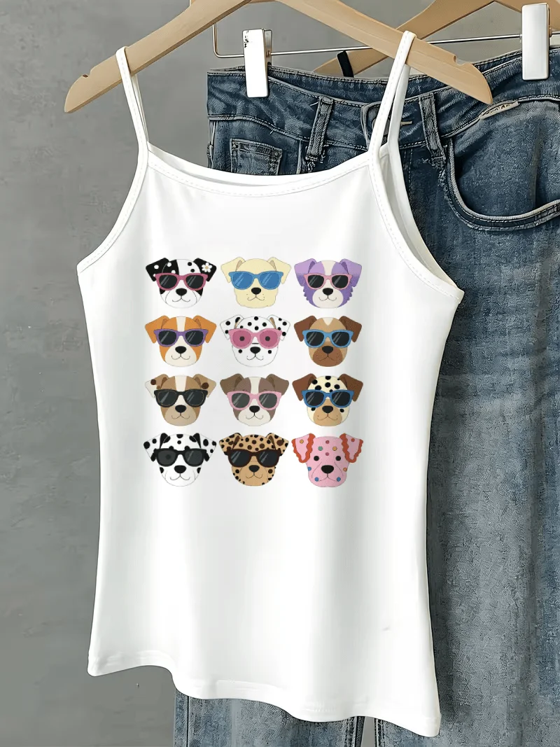 Funny Dogs Camisole Girls Cute Glasses Tank Top Weekend Puppy Outfits Vest Aesthetic Coastal Travel Summer Crop Tops