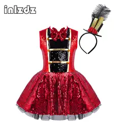 Kids Girls Sequin Circus Ringmaster Mesh Tulle Tutu Ballet Leotard Dress Costume Outfits Nutcrackers Lion Tamer Fancy Dress Up