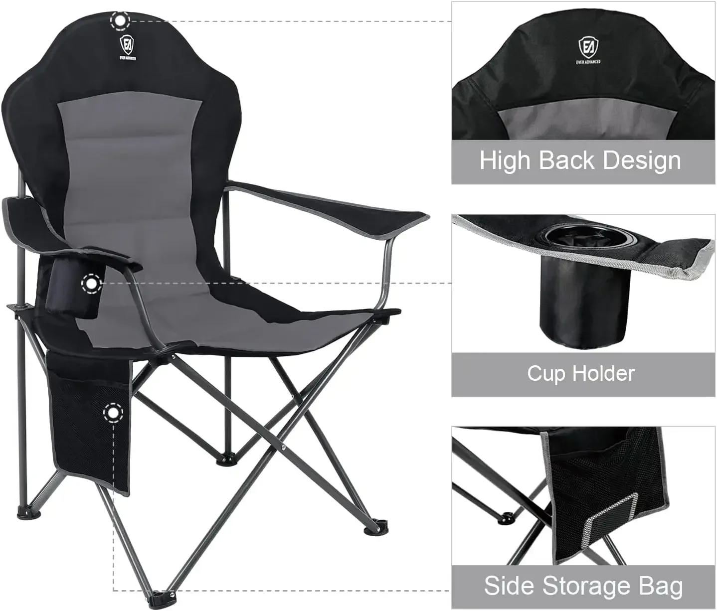 Customizable-Folding Camping Chair For Outside High Back Padded Oversized Lawn Chairs Folding Lightweight Sturdy Steel Portable