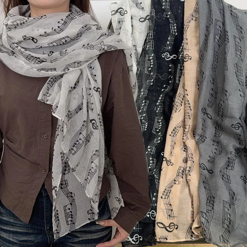 

Винтажный шарф из тюля с принтом музыкальных нот, 180 см, хлопковая гладкая шаль, мягкий модный повседневный высококачественный женский шарф-платок, подарки