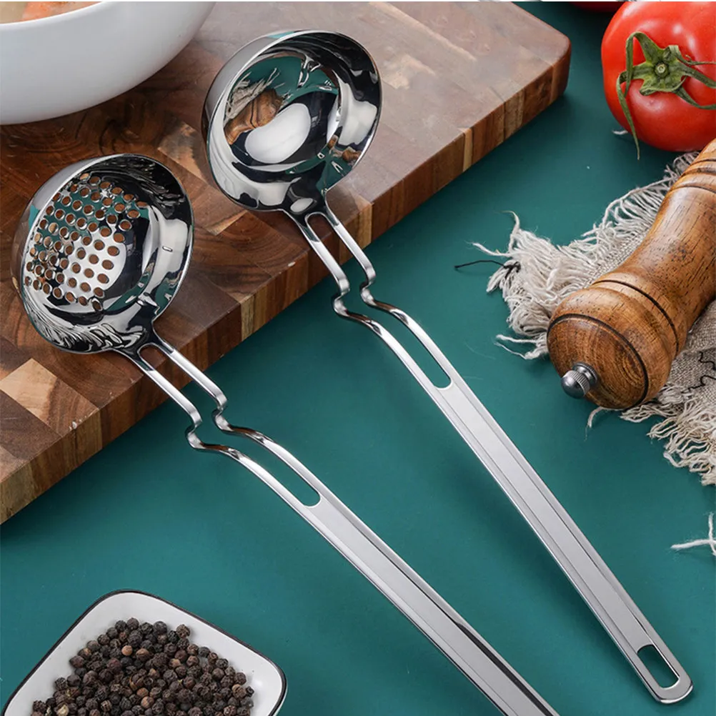 Premium 304 Stainless Steel Hot Pot Ladle Curved Ergonomic Handle Smooth Polished Edge Rust Proof for Home Restaurant Buffet
