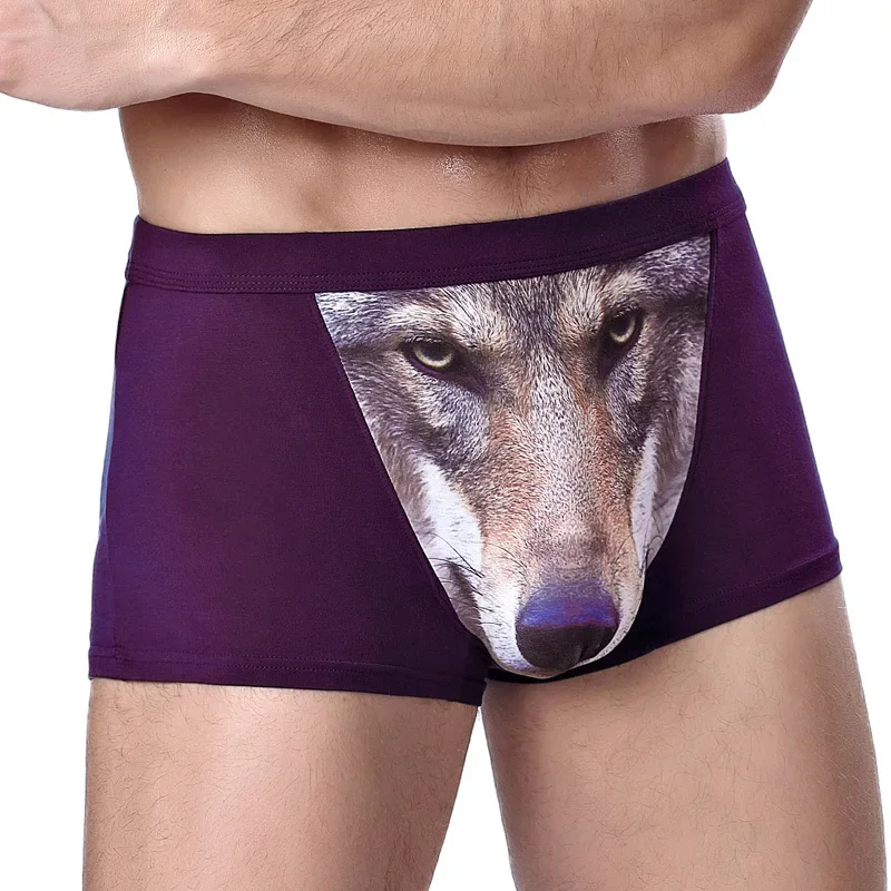 Men Trunks Wild Wolf Printed U Convex Pouch Underpants Male Plus Size Soft Breathable Underwear Slip Homme Lingerie Shorts