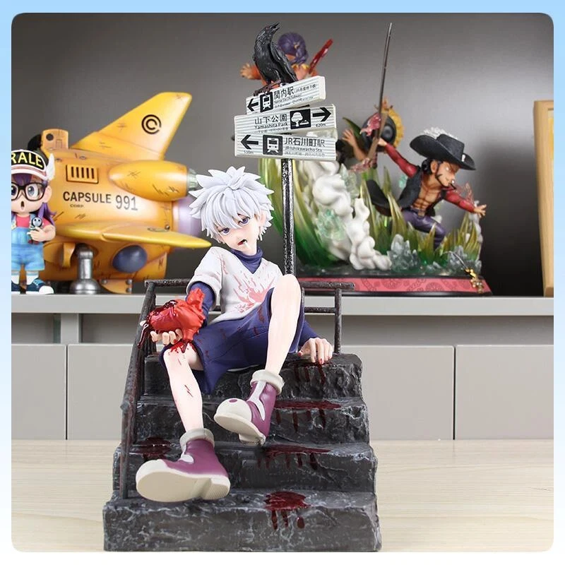 

34cm Hunter × Hunter Killua Zoldyck Statue Red Stone White Hair GK Sculpture Anime Collectible Assassin Family Model Toy Gift