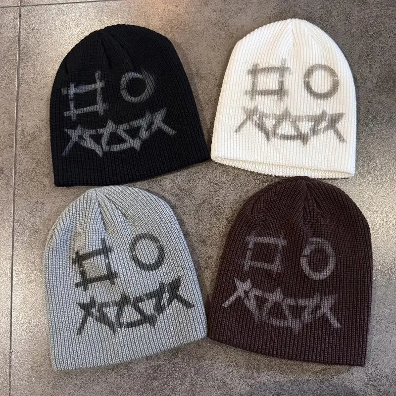 Lustige Graffiti-Jacquard-Strickmütze, Unisex, mit Graffiti-Muster, Skull Cap, Hip-Hop-Street-Style, warme Winter-Strickmütze – Detail 2