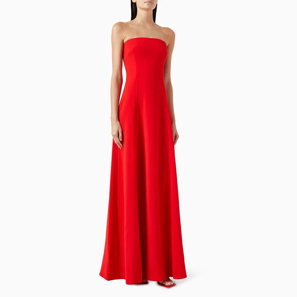

Customizable Evening Dress Red Strapless A Line Sleeveless Simple Evening Gowns for Women 2025 Elegant Wedding Party Dress Maxi