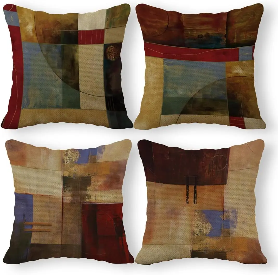 

Vintage Geometric Decor Linen Throw Pillow Case, 18 X 18 H Set Of 4, New Living Room Decor, Housewarming Gift, Modern Decor,