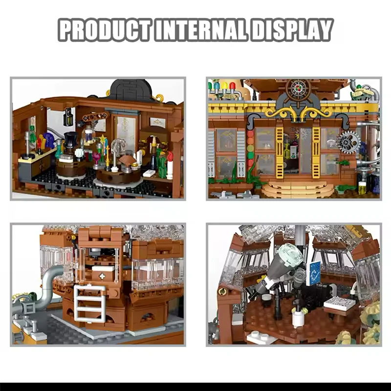 Street View Steampunk Magic Store Model Building Blocks City Magic Shop DIY Model Bricks Toys For Boy Xmas Gifts With Led MOC