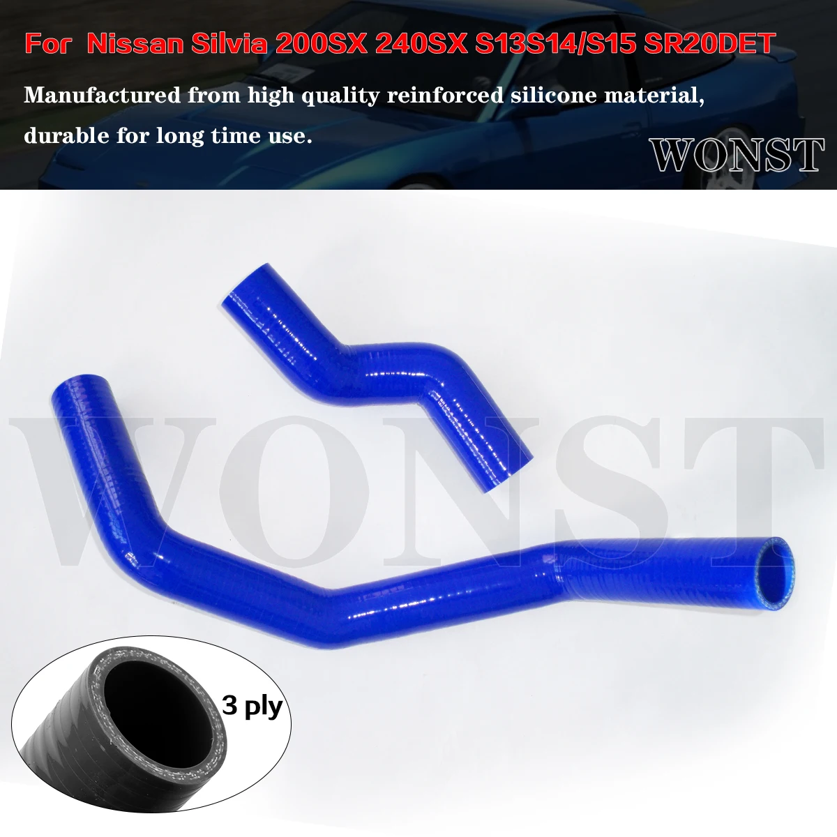 

2Pcs Blue For 1987-1998 Nissan Silvia 200SX 240SX S13S14/S15 SR20DET Turbo Silicone Radiator Hose
