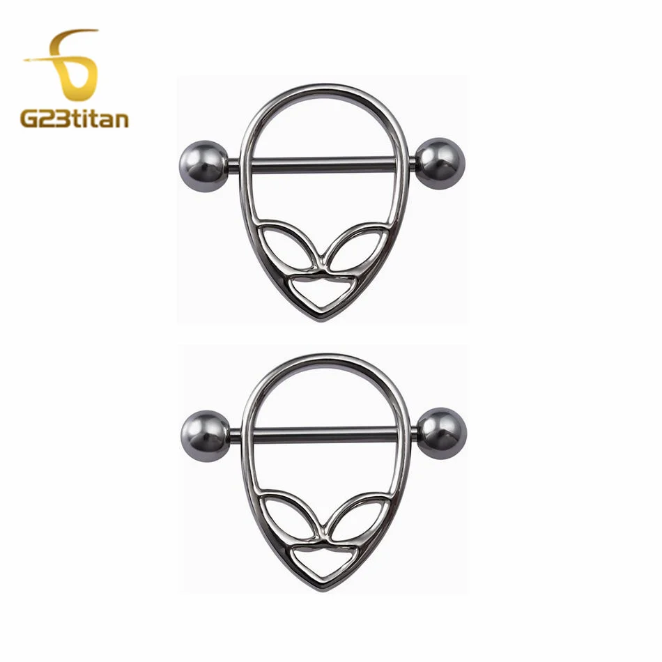 2pcs Punk Alien Shape Nipple Piercing Rings Anti Allergic 14G 16G Surgical Titanium Steel Shield Barbell Women Sexy Body Jewelry