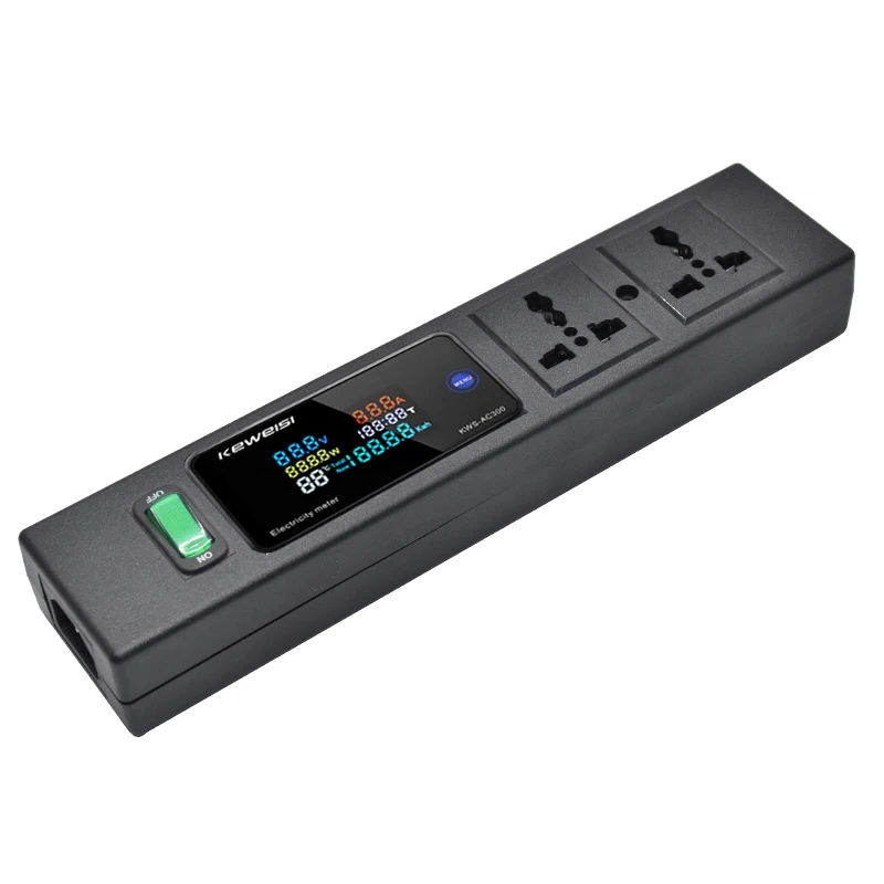 PDU Power Strip 2 Ways Universal Socket Power Strip Voltmeter Ammeter Power Energy Meter with Circuit Breaker Switche