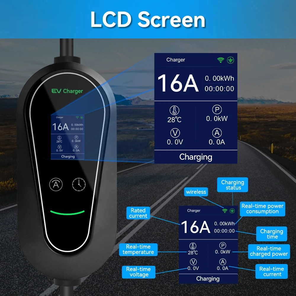 EV Charger Type2 Charger Portable Electric Vehicle Car Fast Charger 3.5KW 16A Type1 GBT Wallbox EVSE Charger Station