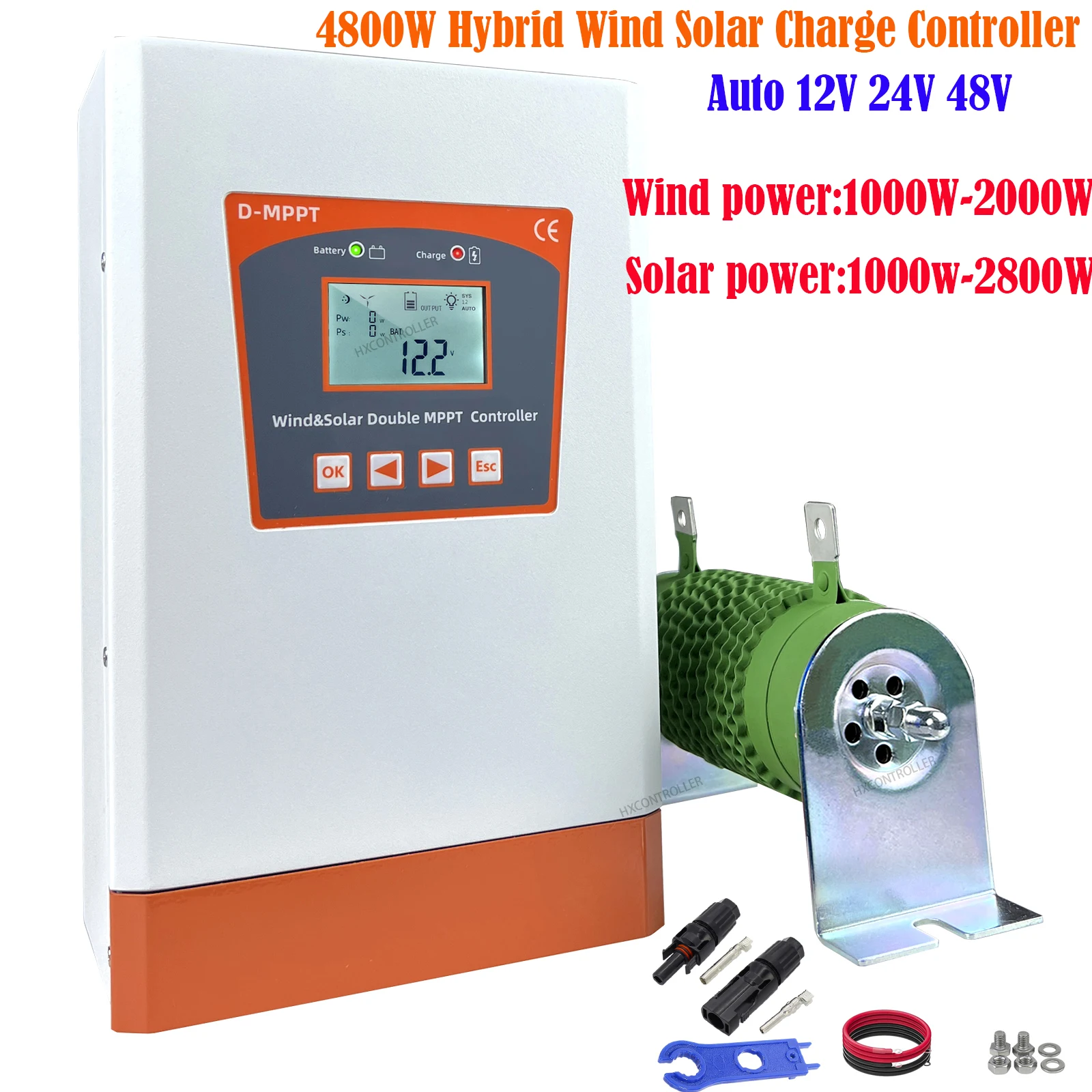 

4.8KW 4.4KW Wind Solar Hybrid System MPPT Charge Controller With Dump Load Wind Turbine Solar Panel 12V 24V Auto 48V Regulator