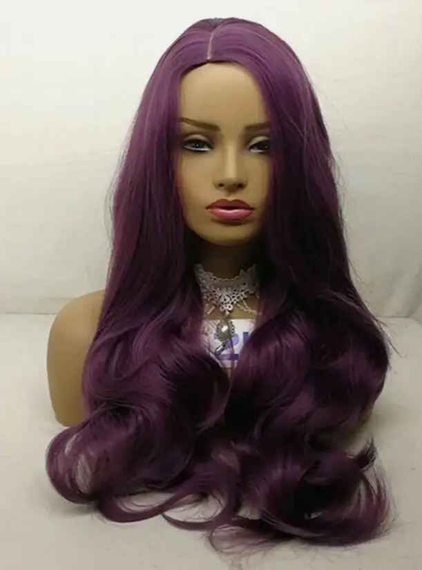 Parrucche ondulate naturali per capelli lunghi viola scuro da donna Cosplay Party Halloween