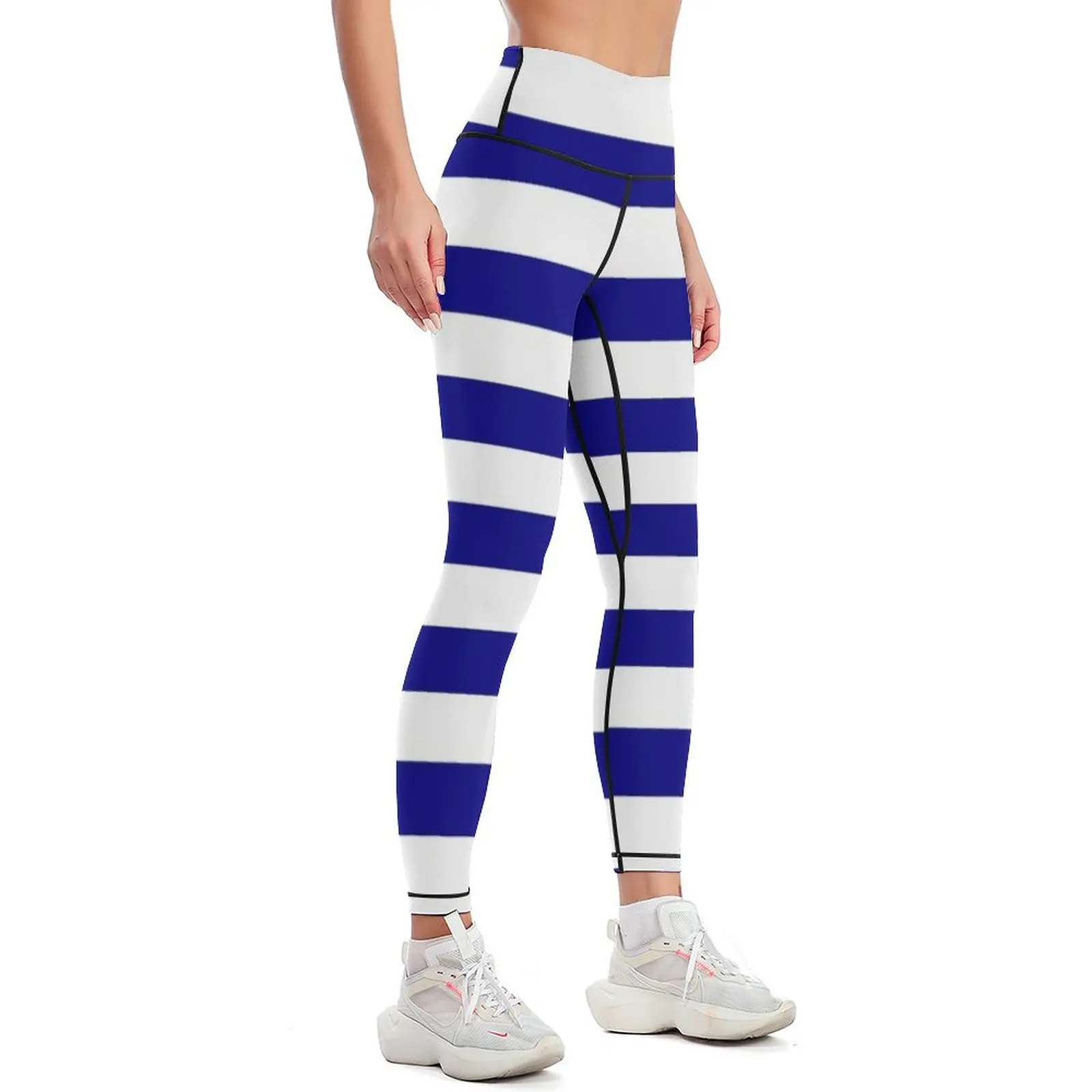 Blue and White Horizontal Stripes Leggings Women's sports pants leggins push up woman Womens Leggings