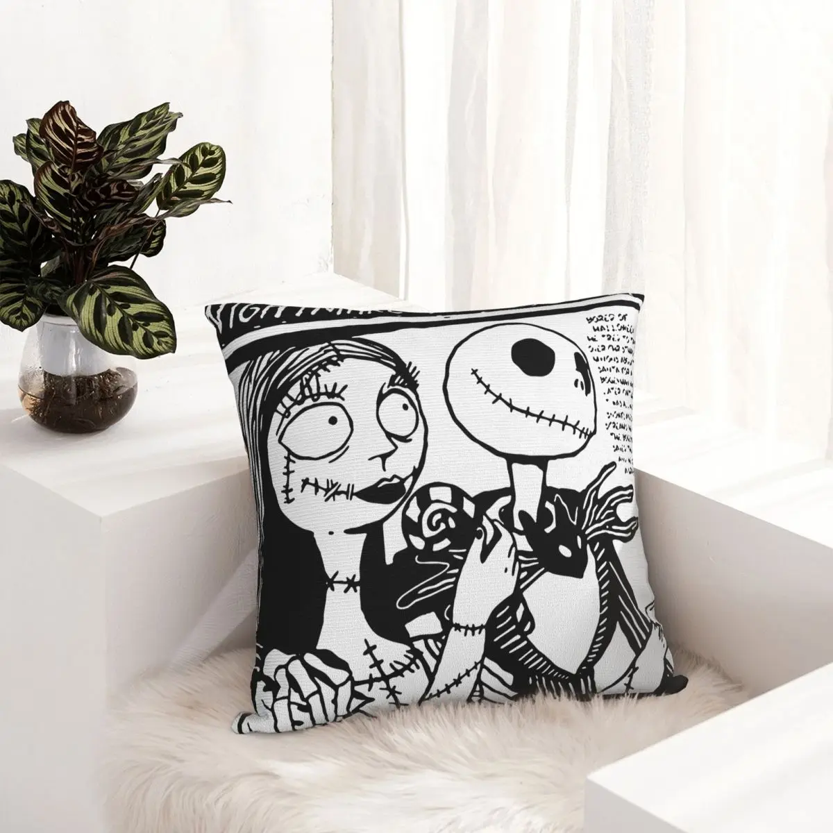 كابوس قبل عيد الميلاد كيس وسادة مربع جاك سكيلينجتون سالي هالوين هدية وسادة تغطي ديكور المخدة للسيارة