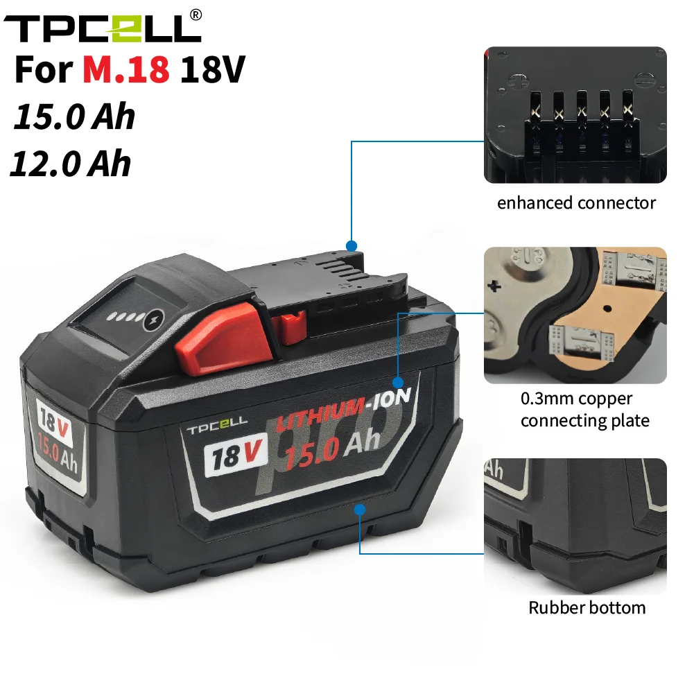 TPCELL 12AH/15AH For M.18 Tabless 21700 18V Professional  Battery Li-ion Replacement  High Output