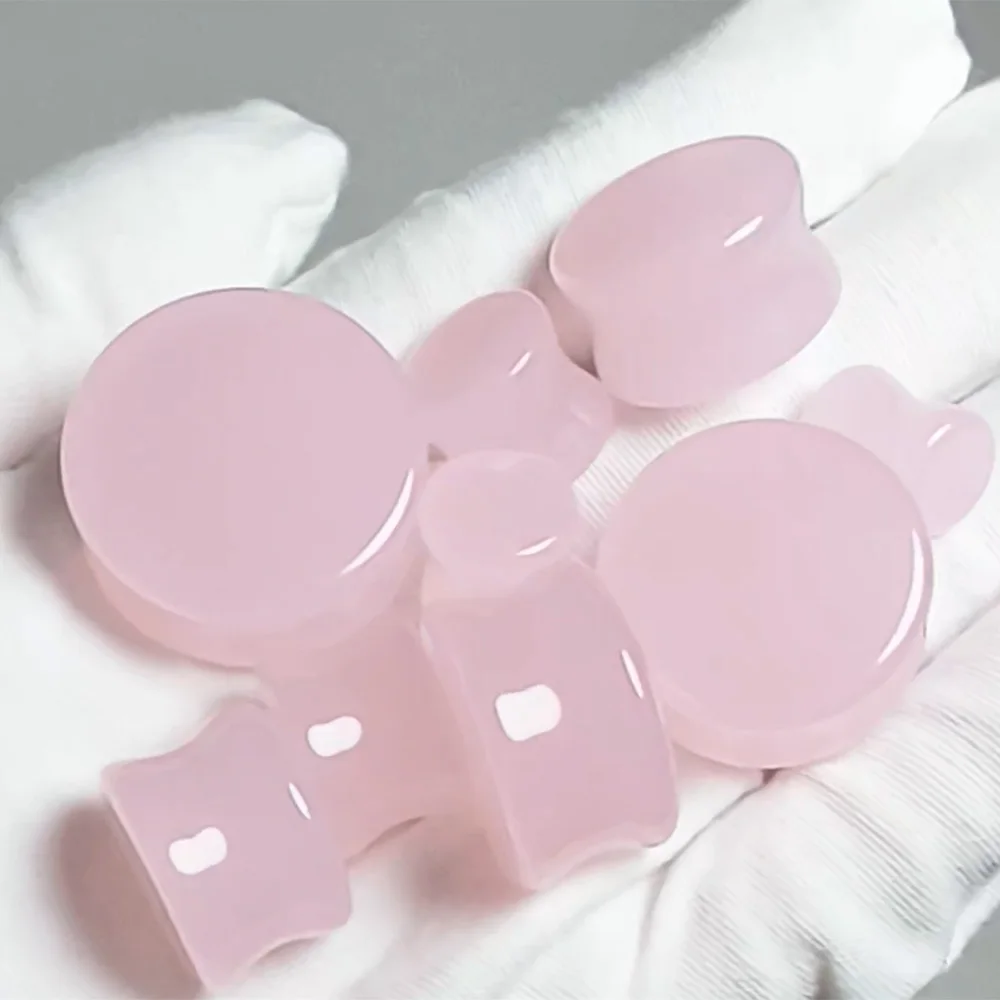 2/1PCS Pink Glass Solid Waist Drum Ear Plugs Tunnel Gauge Stretching Expander 8-25MM Body Piercing Jewelry