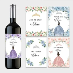 Etiquetas adhesivas personalizadas para botella de vino, 15 Años, XV, Mis Quince, corona, decoración para fiesta de cumpleaños, 15 ° y 16 °