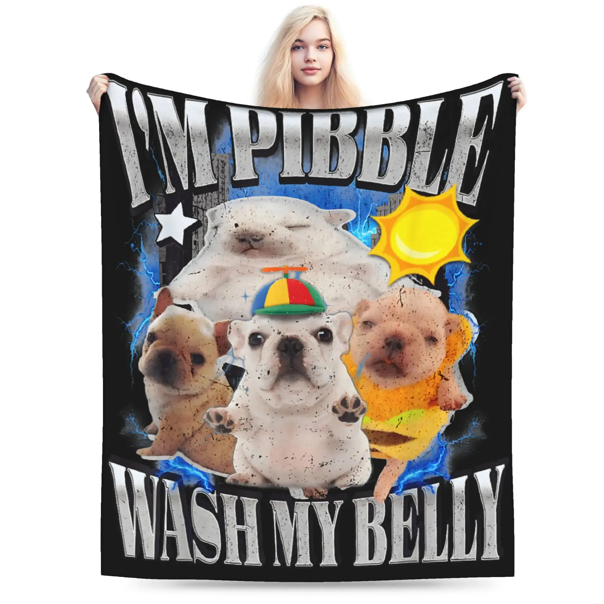 Pibble Meme Wash My Belly Funny Blanket  Plush Vintage Soft Throw Blanket for Home Restaurant Spring/Autumn