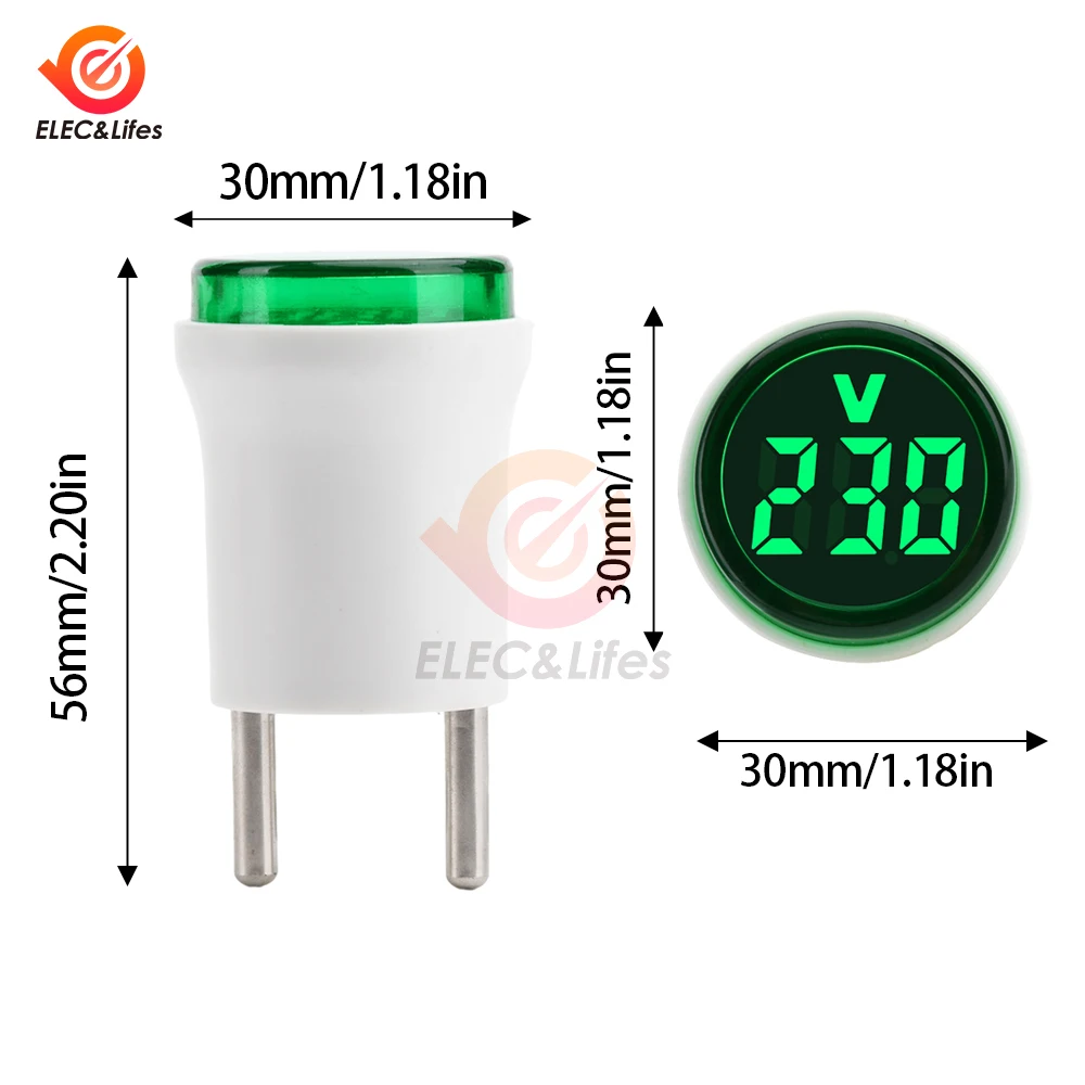 AC 50-500V Square/Round LED Digital Voltmeter 110V 220V Voltage Meter Volt Tester Detector Voltmeter Indicator Light