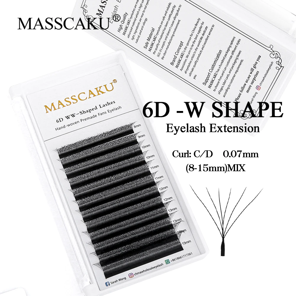 

MASSCAKU Professional 3D-10D Multi-type W Shaped Eyelashes Extensions 0.07mm C D Curl Handmade Weave Clover Lashes Easy to Grip