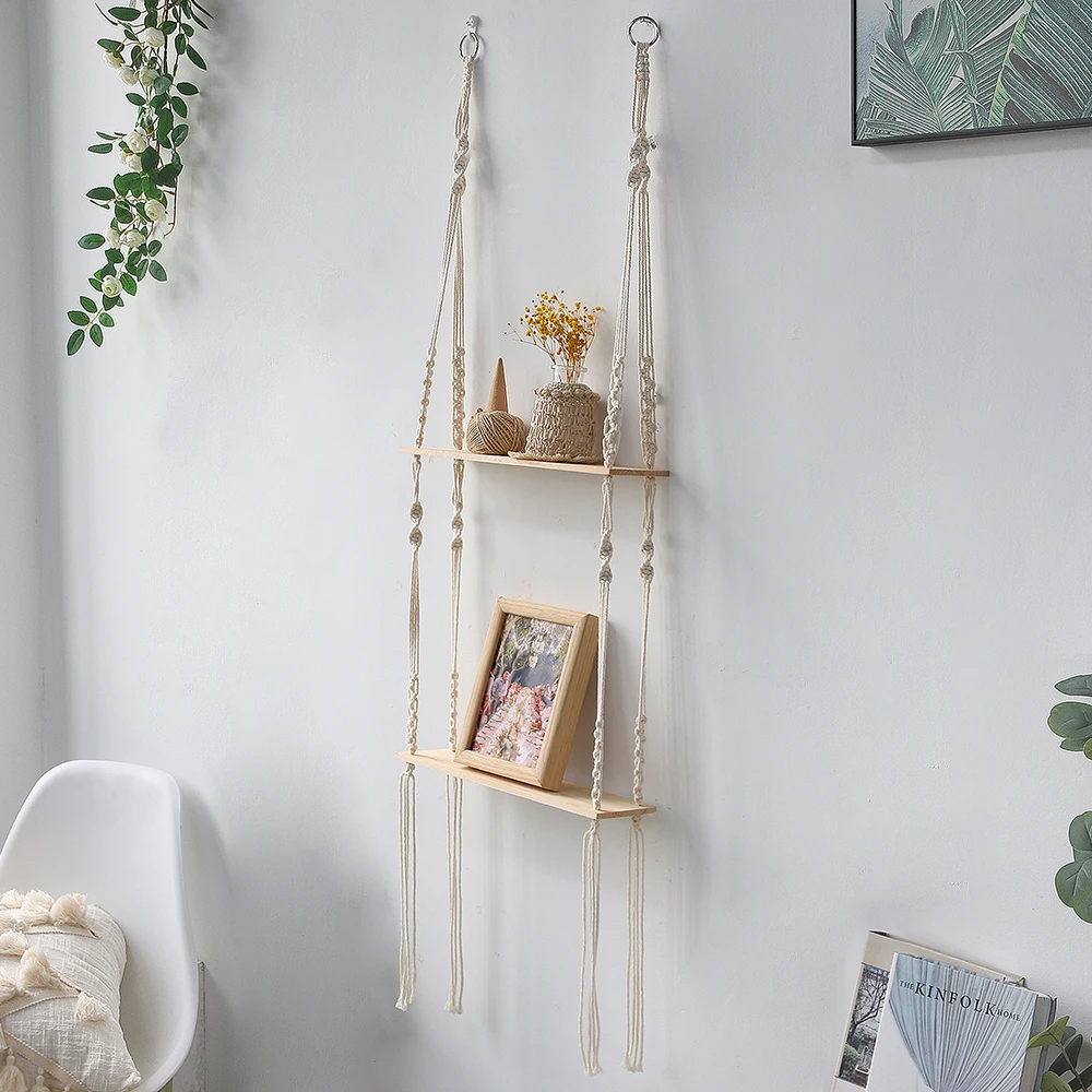 2-tier Floating Wall Shelf Home Decoration Boho Plant Flower Pot Tray Nordic Room Swing Display Shelf Gift Decors Aesthetic