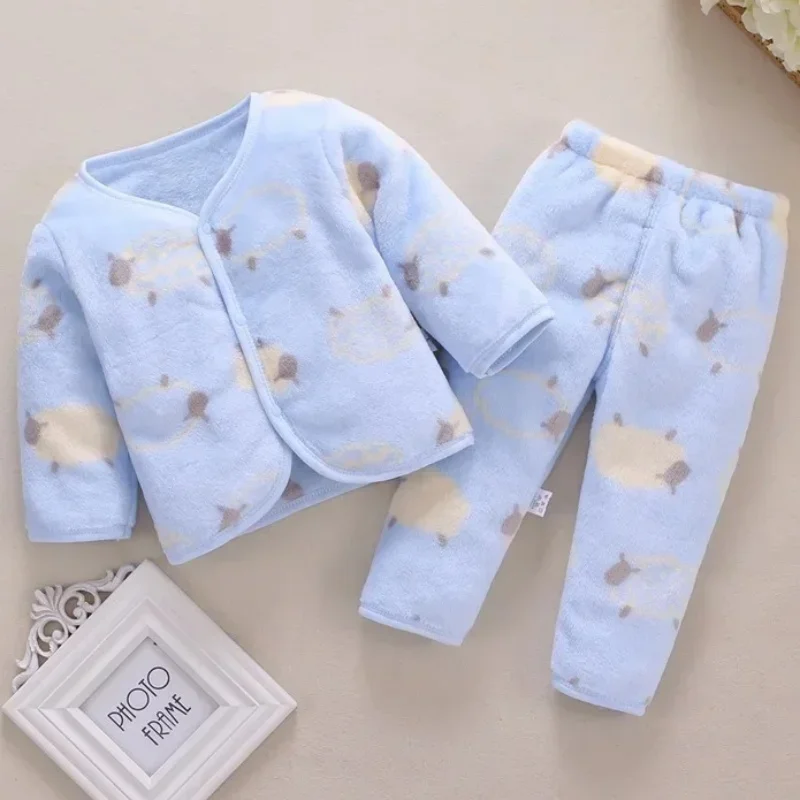 Autumn and Winter Warm Daily 2PCS Outfit 0-2 Years Newborn Baby Girl Fluff Clothes Set Long Sleeve Toddler Jacket Top + Pant