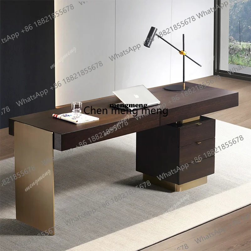 Wooden Desk with Drawer and Storage Cabinet Stainless Steel Legs, Computer Desk,Writing Table for Home Office or Study Room
