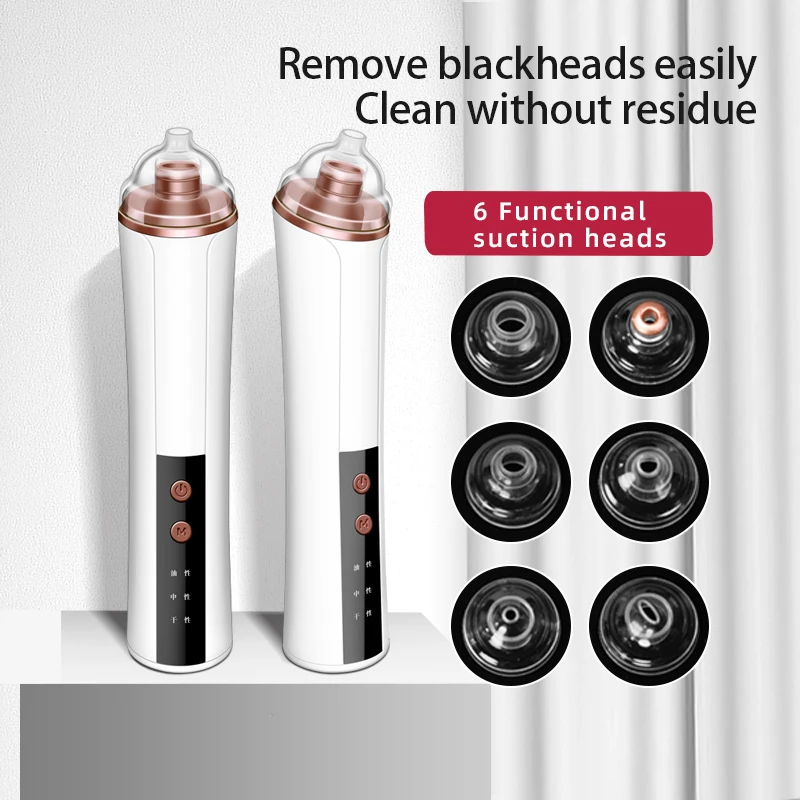 Blackhead Remover with 6 Suction Heads Rechargeable Skin Care Black Dots Remover Beauty Facial Deep Cleansing Face Care Clearing