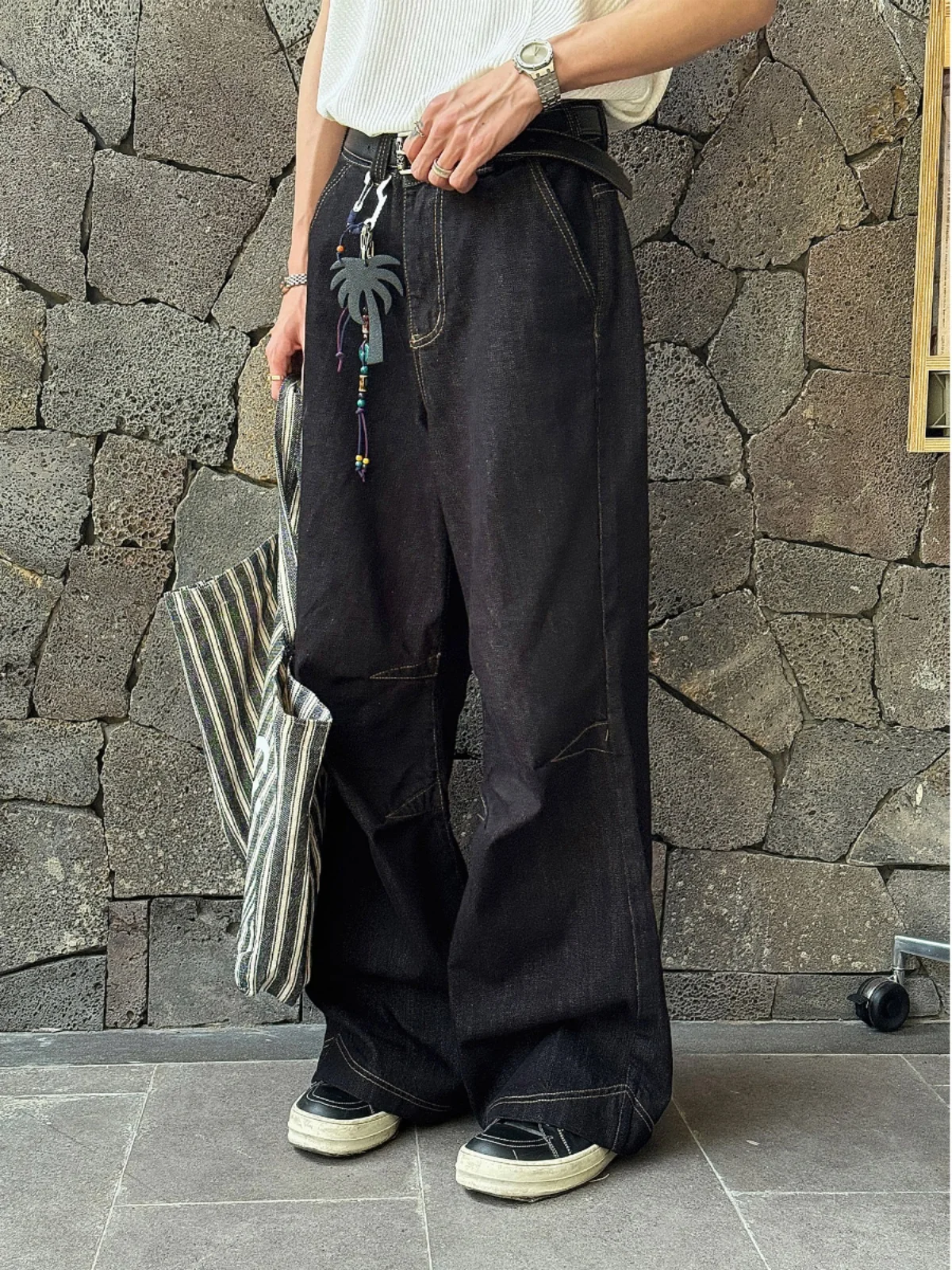 

Джинсовые свободные широкие джинсы с завышенной талией, мужские модные повседневные длинные брюки High Street, универсальные джинсы прямого кроя Street Sle