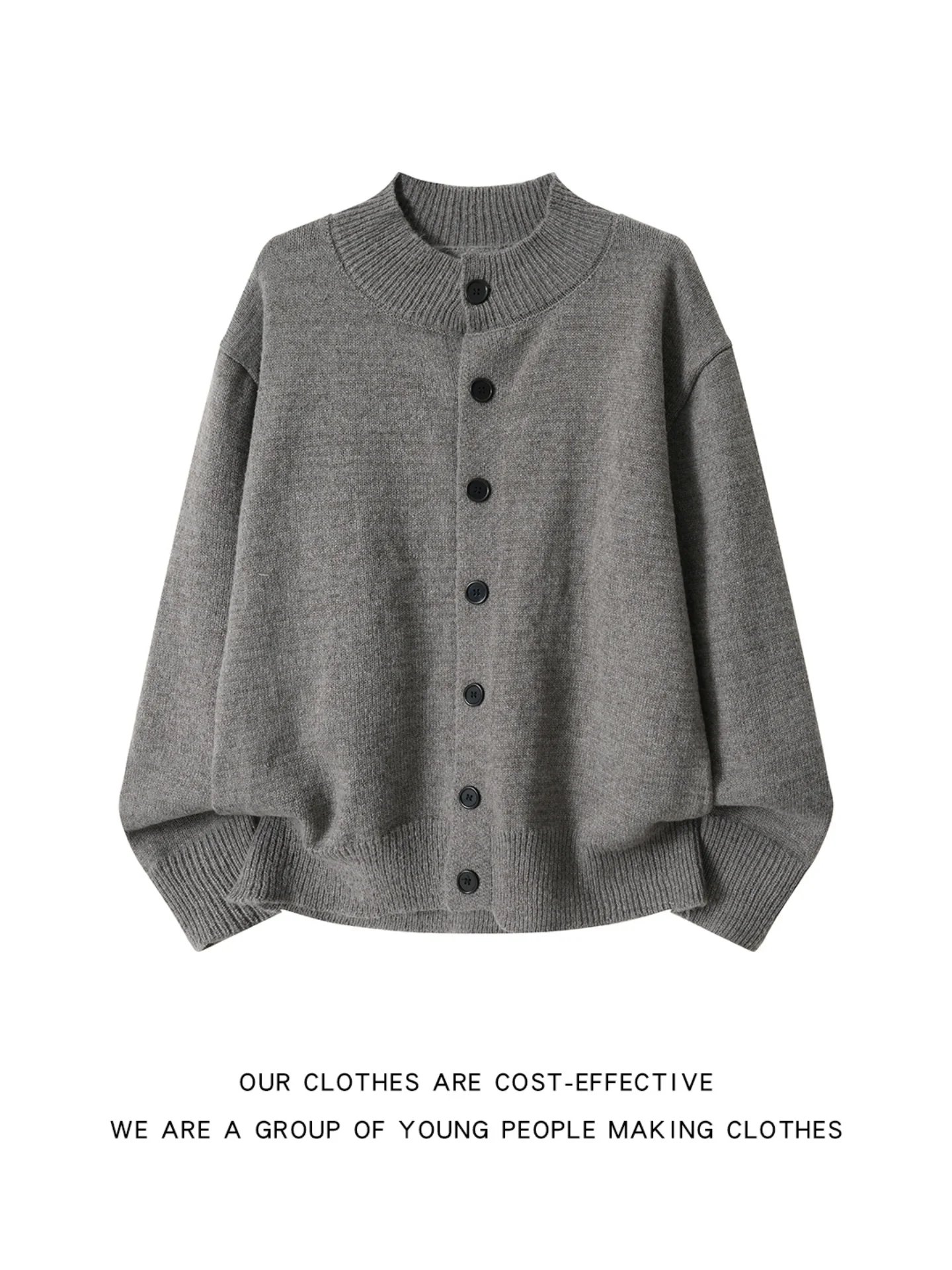 Loose Fit Knitted Half High Collar Open Cardigan for Men Autumn Season Multi Button High End Feeling Sweater Jacket