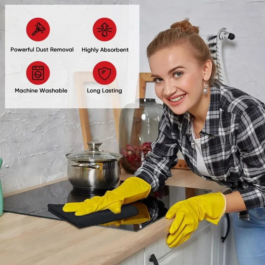 قطعة قماش تنظيف من الألياف الدقيقة خالية من الخطوط، 24 قطعة 12 × 16 بوصة لنوافذ المطبخ في غسيل السيارات
