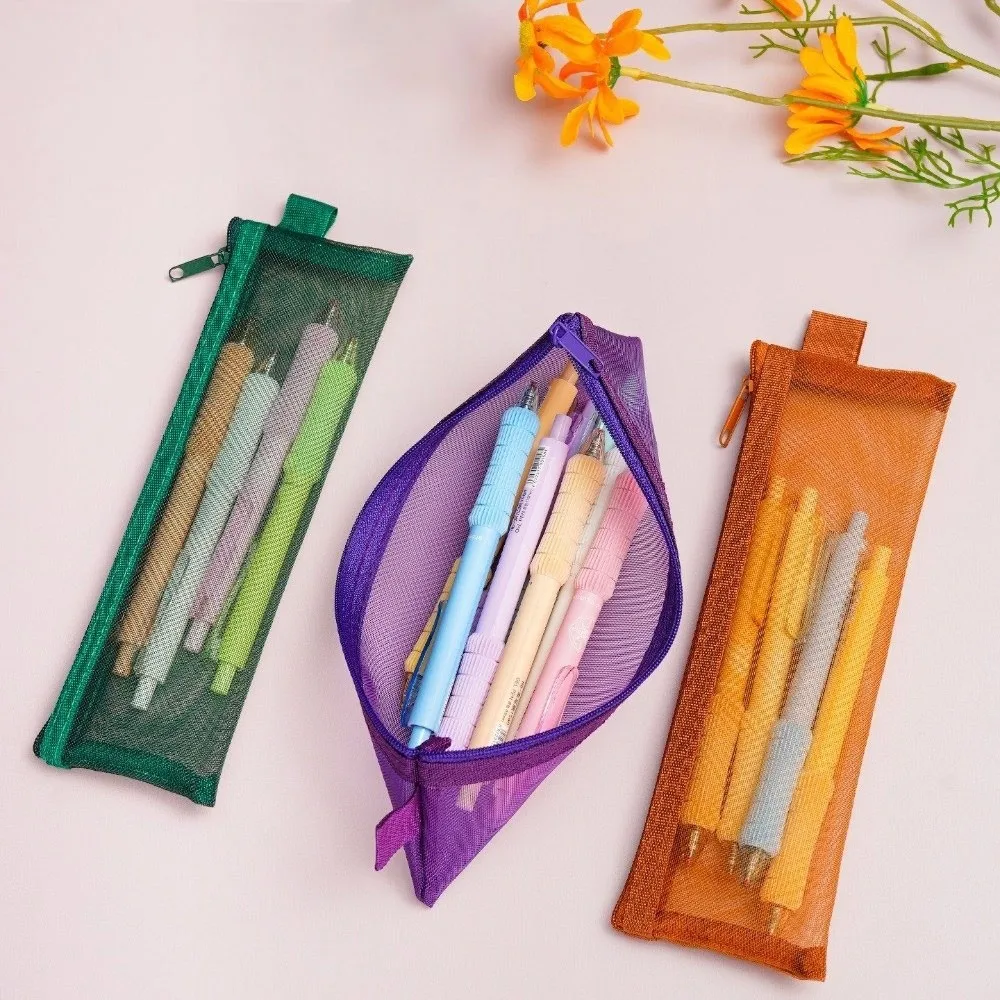 1pc Mesh Pencil Case Storage Bag For Exams Portable Pencil Case Multi-Functional Square Stationery Pencil Pouch School Supplies