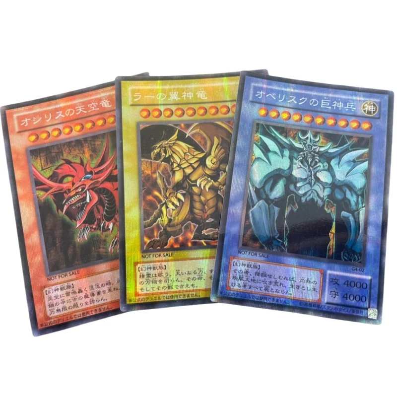 Yu-Gi-Oh Flash Card Egyptian God Blue-Eyes White Dragon Diy 3 Sheets Secret Rare-Ser Action Toy Figure Anime Game Collection