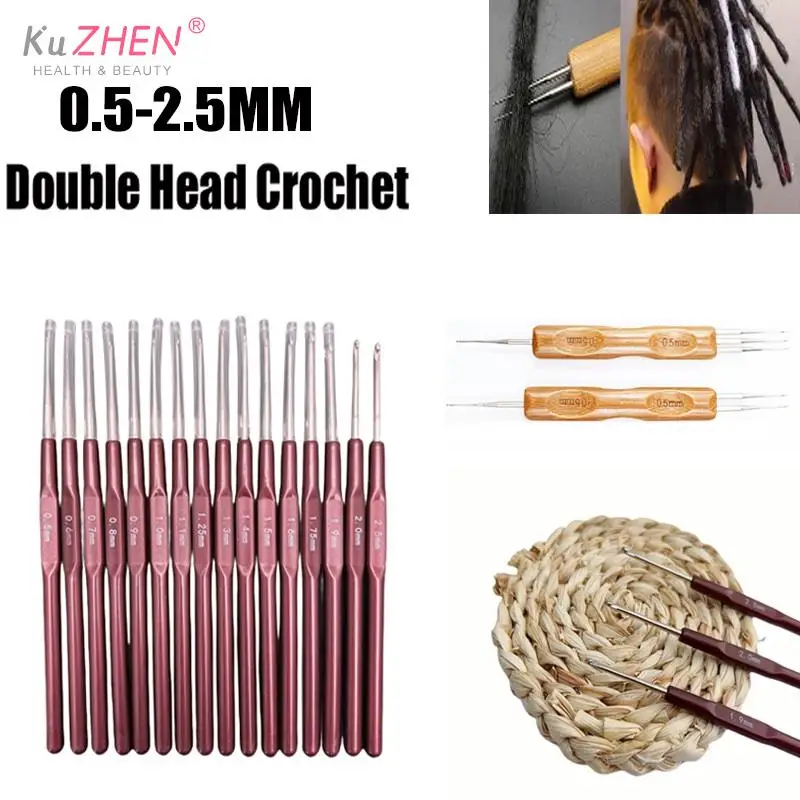 Pro Crochet Hook For Dreadlocks Wig Needle 1/2/3 Hook Needle Hair Extension Tool Braider 0.5Mm/0.75Mm/2.5MM Bamboo Needle Holder