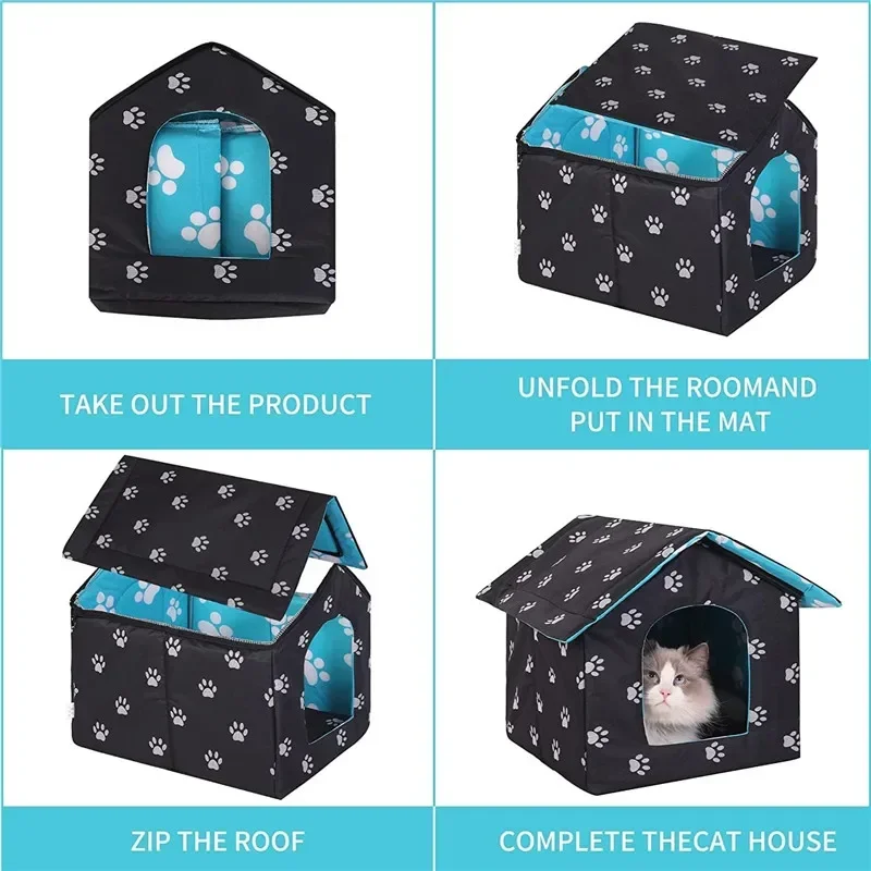 Waterproof Cat Dog House Durable Cat Shelter Tent for Indoor Outdoor Use Foldable Pet House with Zipper Wear Resistant for Cats