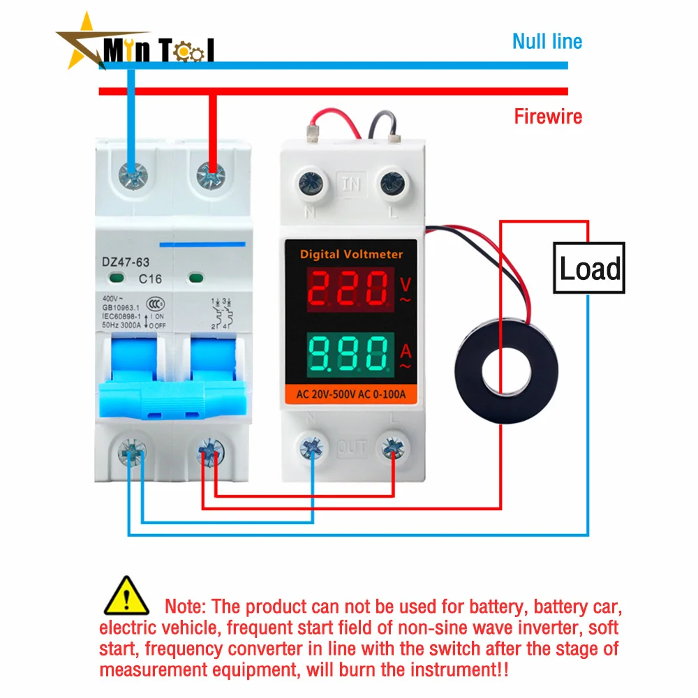 Imagem -04 - Lcd Dual Digital ac Voltímetro Amperímetro Monitor para Ferramenta Eletricista Trilho Din ac 220v 380v Metro Ac60500v Ac0.00-99.9a