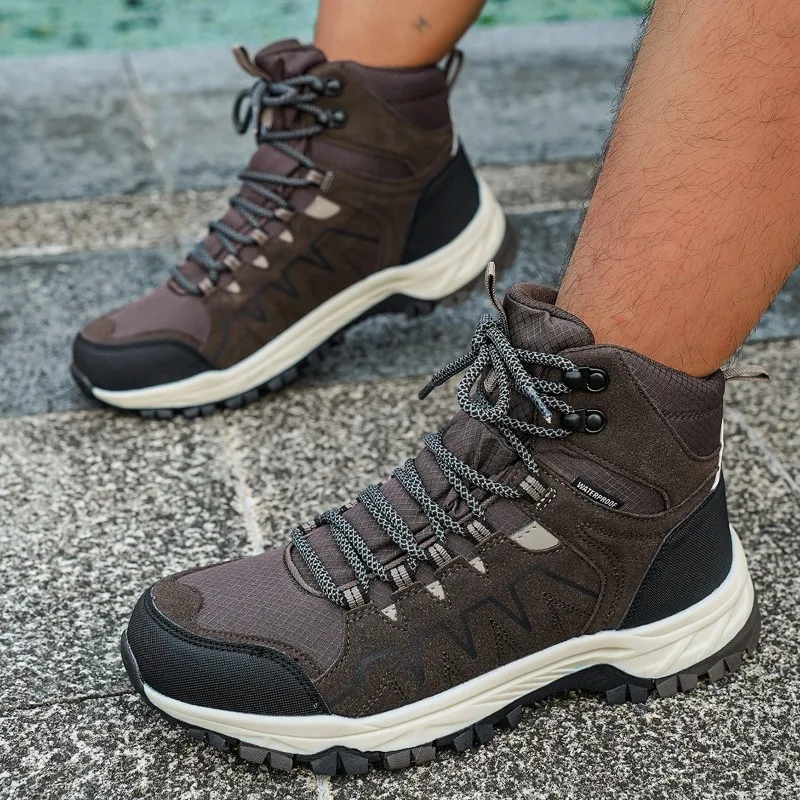 Outdoor Men's Hiking Shoes Waterproof Leather Sneakers Climbing&Trail Shoes Anti-slip Wear-resistant Mountain Trekking Shoes