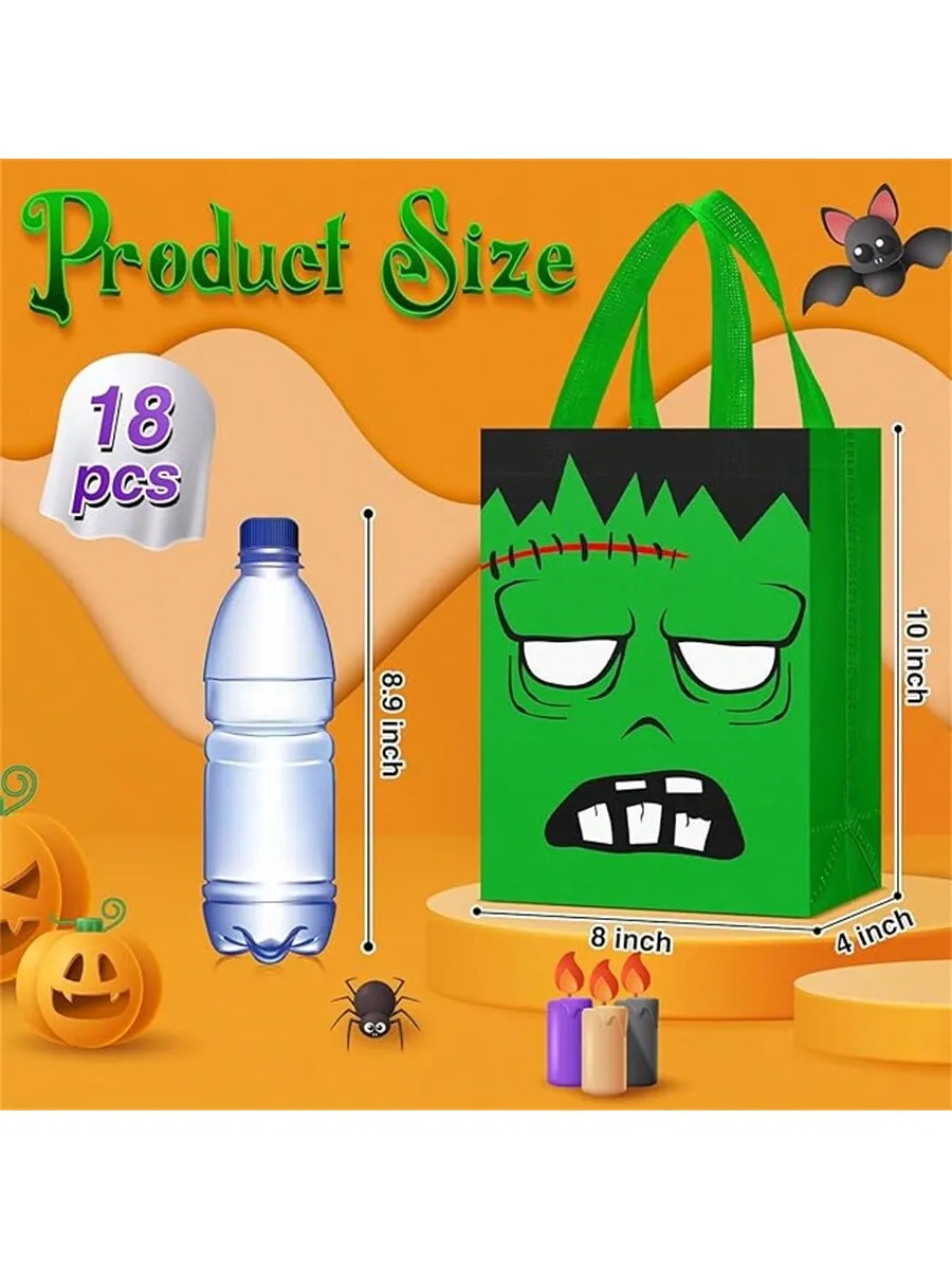 18Pcs Halloween Candy Bags Reusable Non Woven Trick or Treat Gift Bags Cat Ghost Mummy Vampire Zombie Pumpkin Halloween Tote Ba