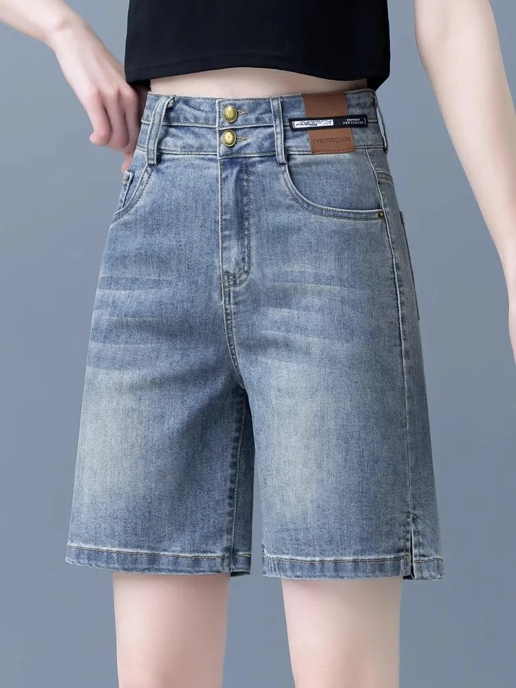 

High Waist A-Line Short Jeans Women's Summer 2025 New Style Thin Wide Leg Five-Quarter Pants Casual Loose Fit Denim Shorts