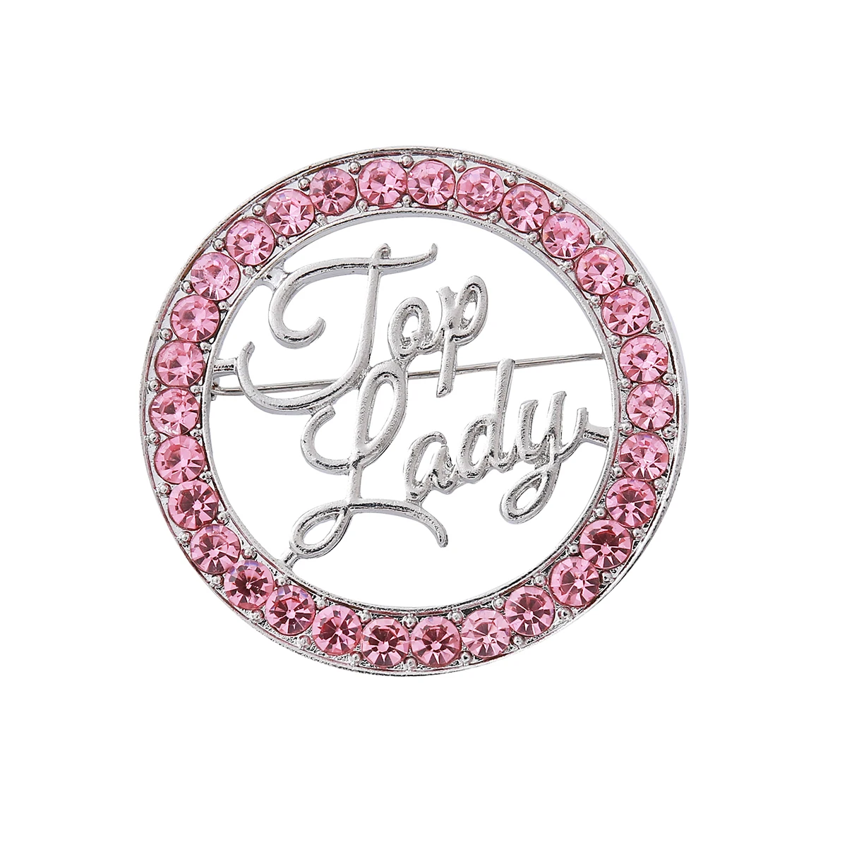 

Women Gifts Round Circle Design Pink Diamond Stone Letters TOP Lady Pin Greek TLOD Brooches Custom