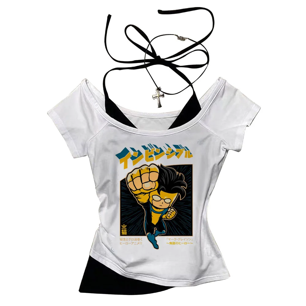 Invincible crop top female meme jojifuku gyaru goth party top tees emo baddie party anime