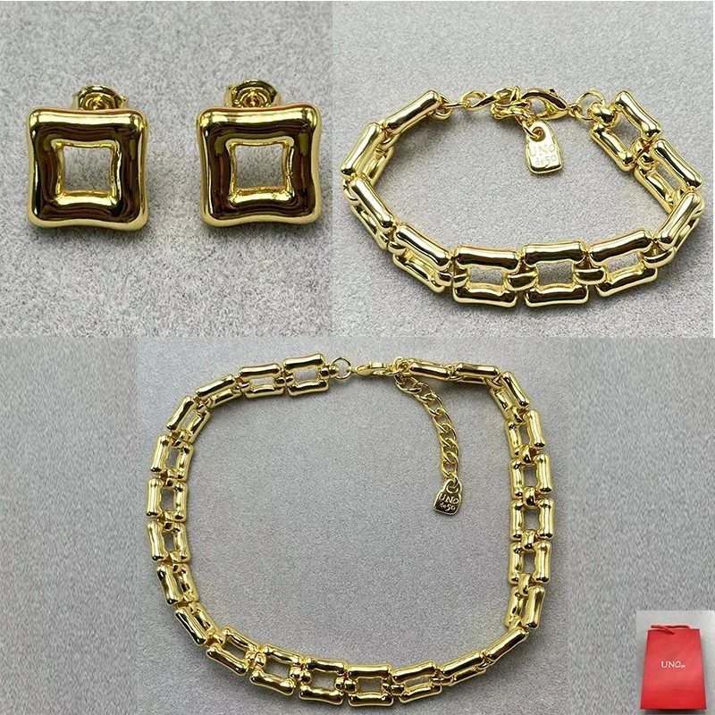 2024 Spain UNOde Versatile Minimalist Elegance Gold Hollow Square Jewelry Set Women's Gift