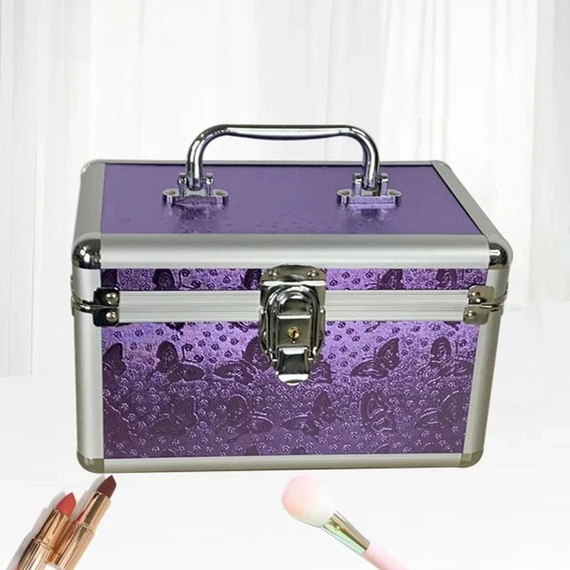 Modern Style Aluminum Alloy Double-layer Makeup Box Girls Outside Traveling Portable Makeup Box Massage Beauty Nail Art Toolbox