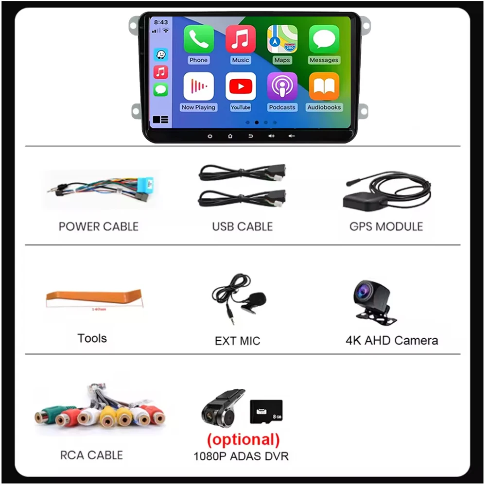 For VW Volkswagen Polo Tiguan Golf Passat B6 B7 Jetta Skoda Octavia SEAT Android 16 CarPlay Car Radio Multimedia Video Player 4G