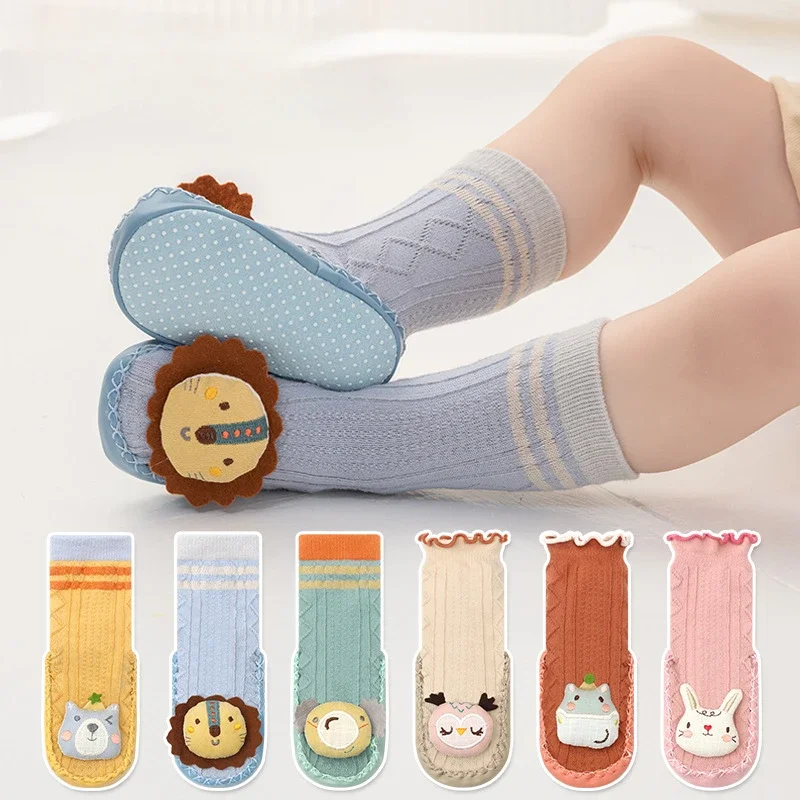 Autumn Winter Curled Cartoon Baby Walking Shoes Baby Children's Glued Floor Socks Cute and Fun Toy Leather Sole Socks Baby Socks