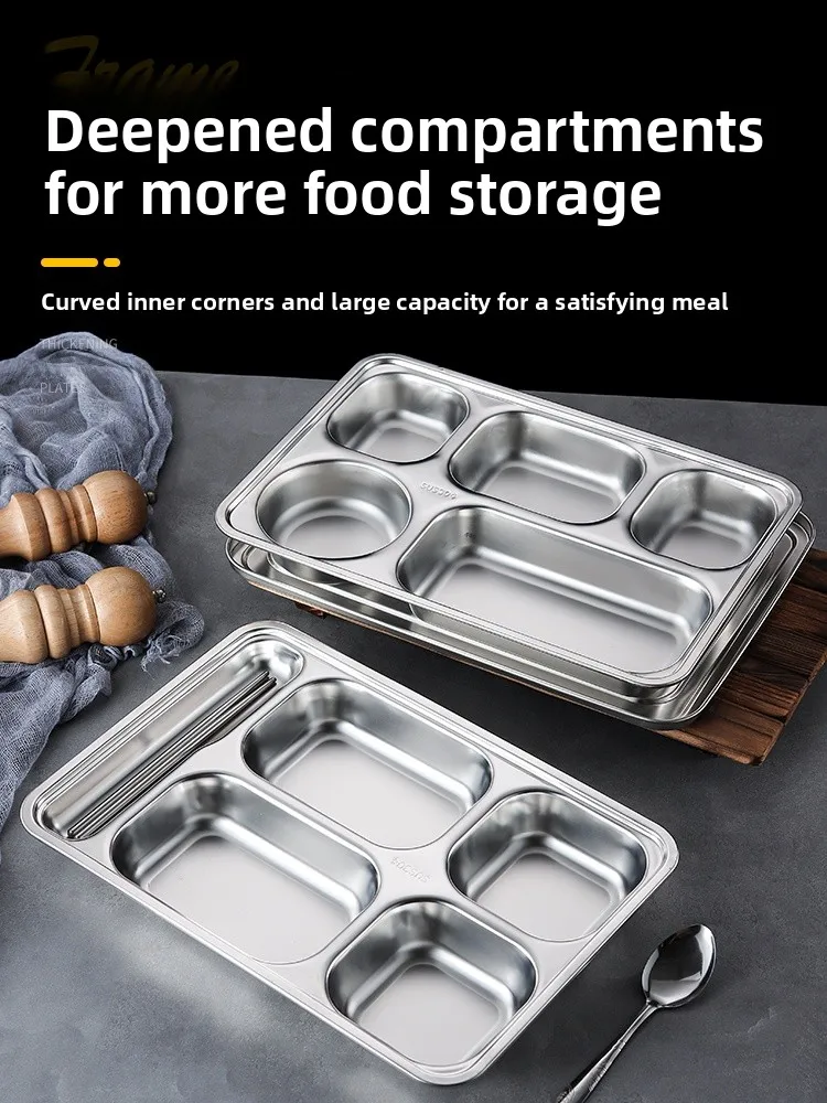 304 الفولاذ المقاوم للصدأ الصينية Sle طبق عشاء الكبار أربعة معرف خمسة معرف طالب المنزل صندوق الأرز طبق الغداء التقسيم الكبار... #4