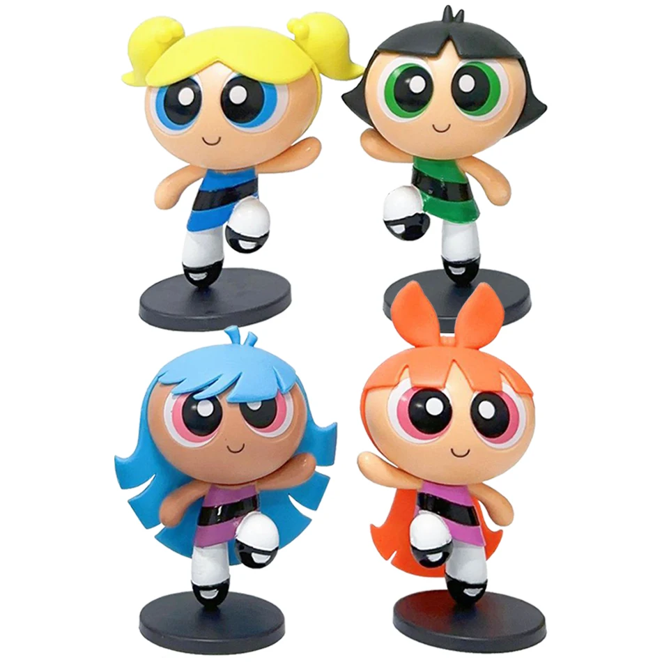 4Pcs/Set The Powerpuff Girls Blossom Bubbles Buttercup model Anime Action Figure Toys 10cm Pvc Figure Model Boys Girls Gifts