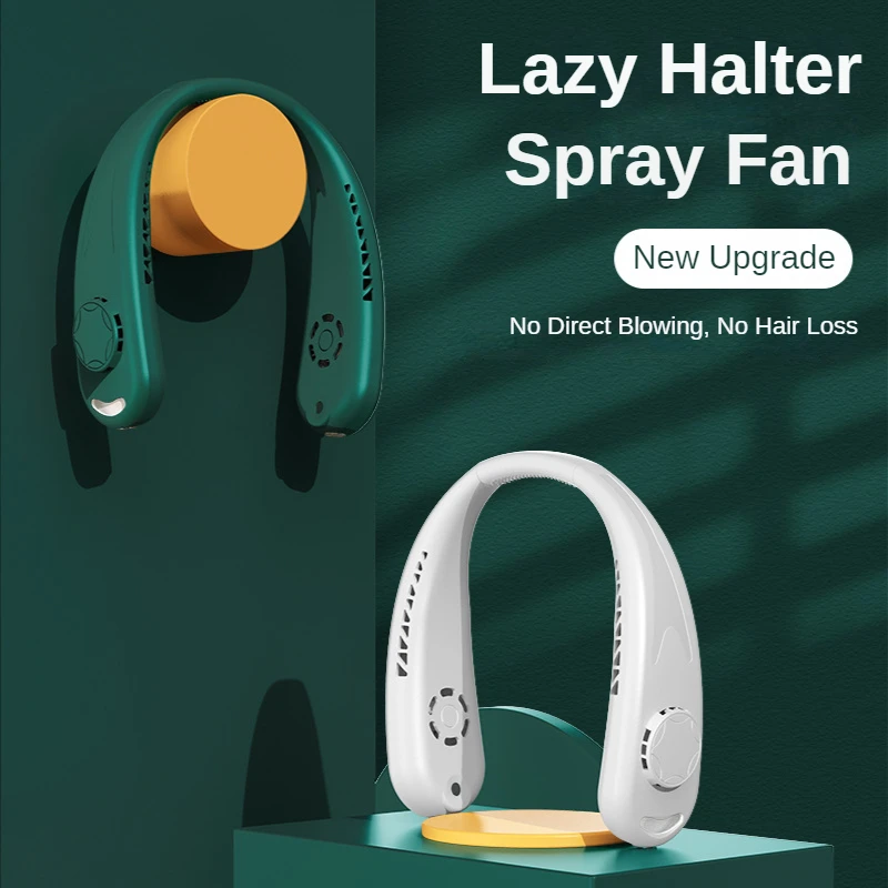 New Mini Neck Spray Fan Portable No Bladeless Hanging Neck Rechargeable Air Cooler 4 Speed Mini Summer Sport Lazy Silent Fan