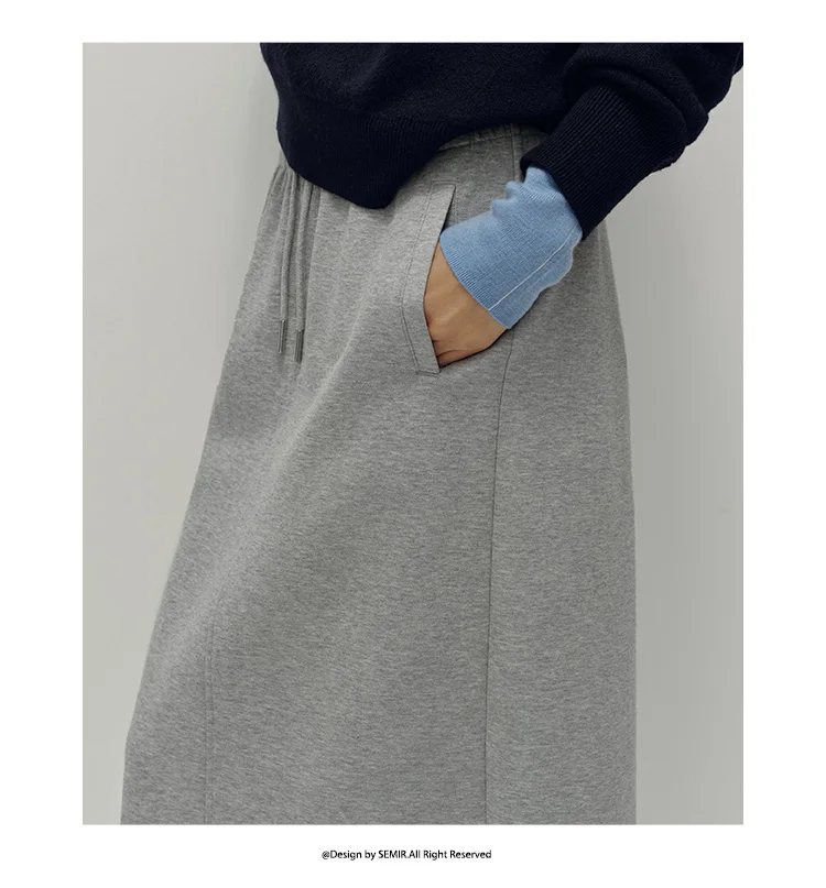 Semir Damenrock, gestrickt, lang, gerade geschnitten, elastische Taille, Sport-Stil, Retro, Freizeit, Herbst, Midirock, Alltagskleidung 2026 – Detail 3